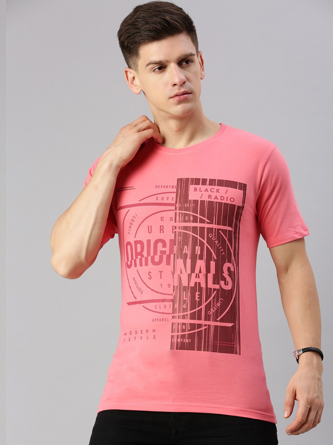 

BLACK RADIO Graphic Printed Pure Cotton T-shirt, Pink
