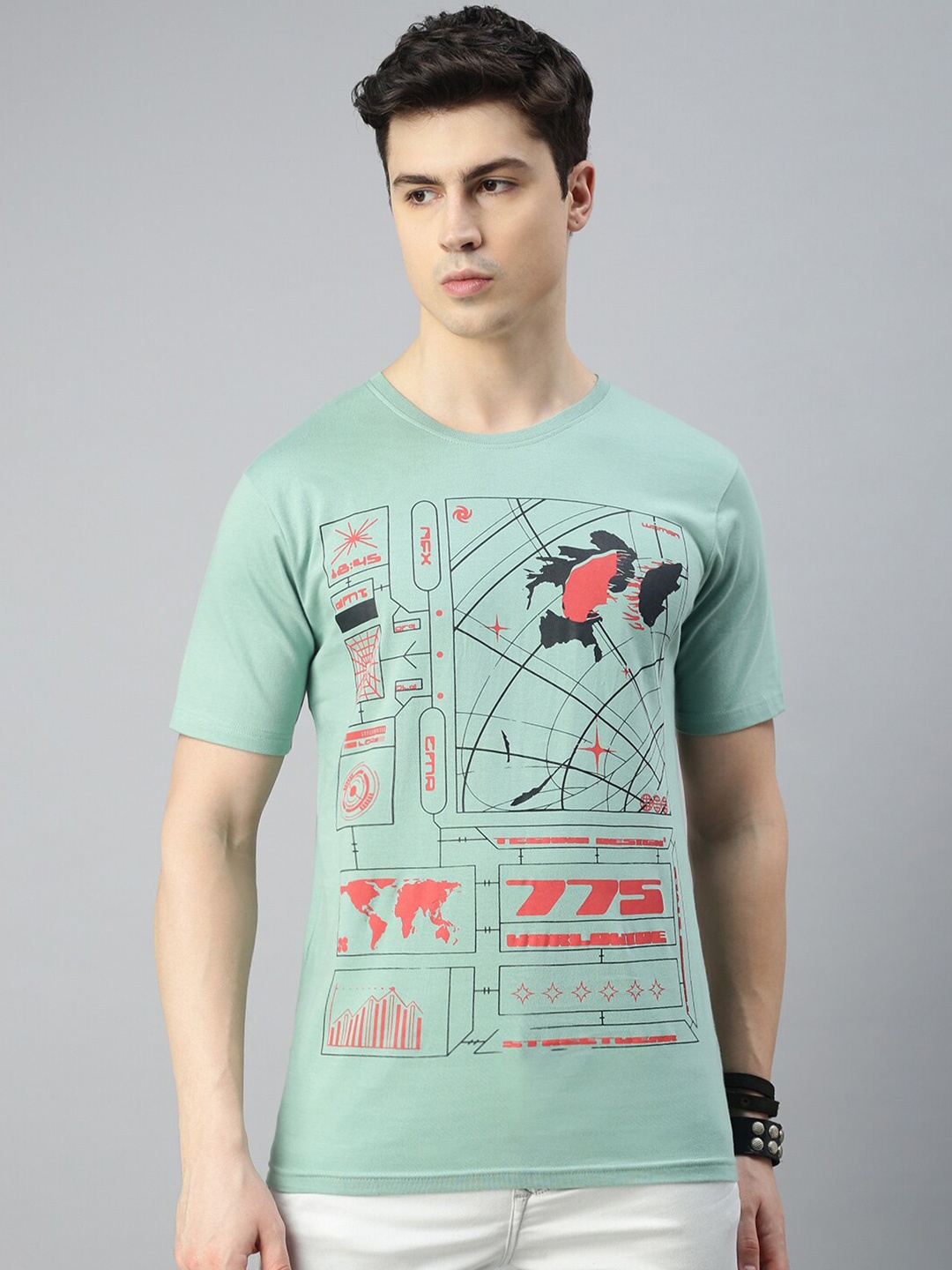 

BLACK RADIO Graphic Printed Pure Cotton T-shirt, Sea green