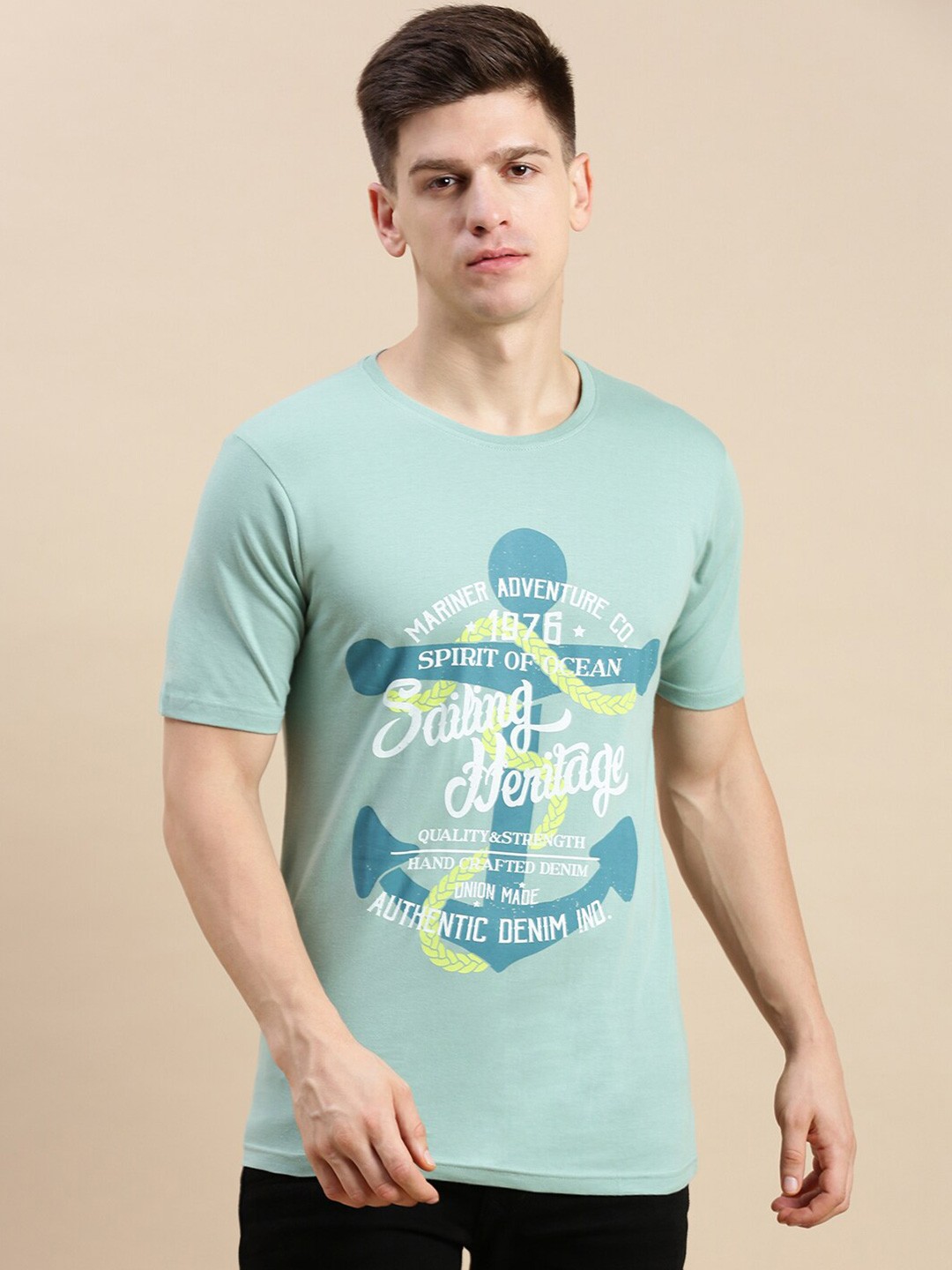 

BLACK RADIO Graphic Printed Pure Cotton T-shirt, Sea green