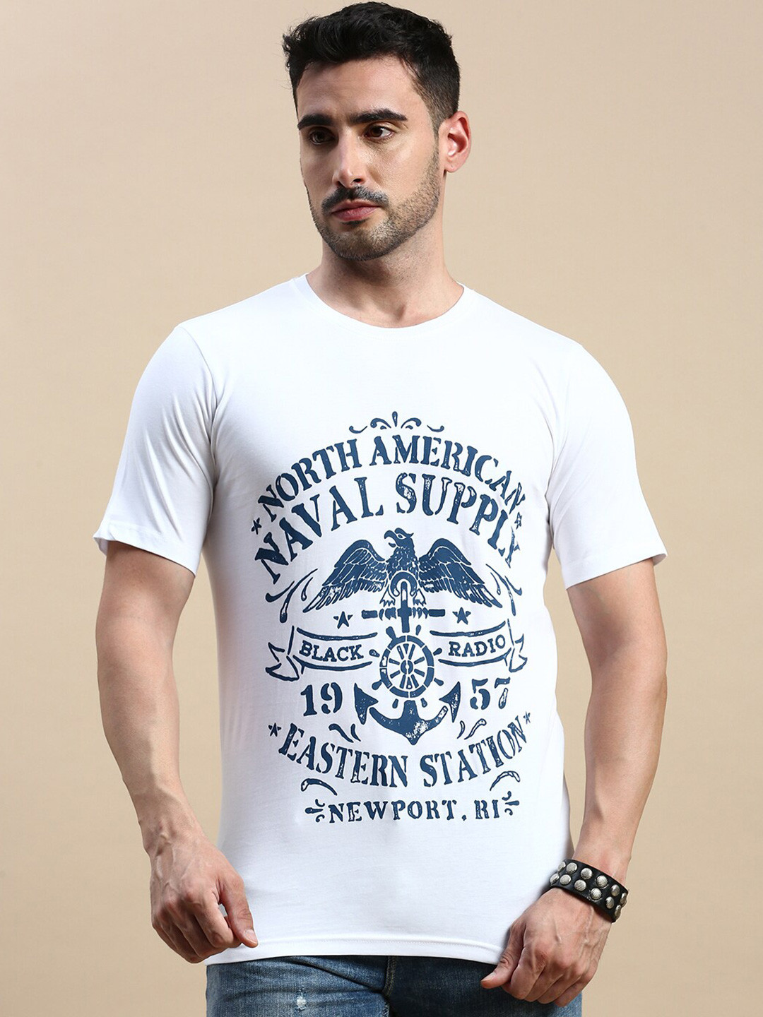 

BLACK RADIO Typography Printed Cotton T-Shirt, White