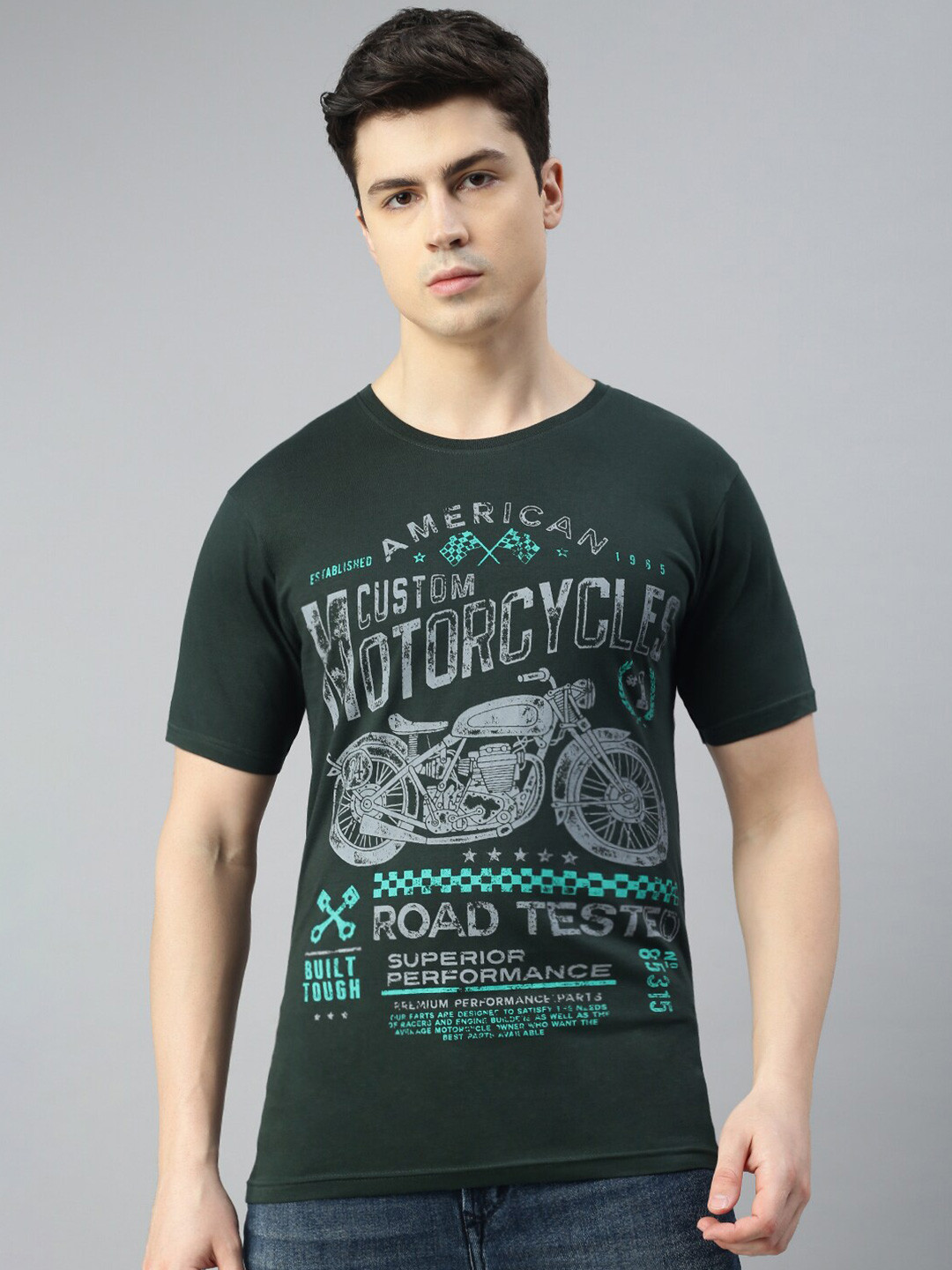 

BLACK RADIO Biker Printed Cotton T-Shirt, Green