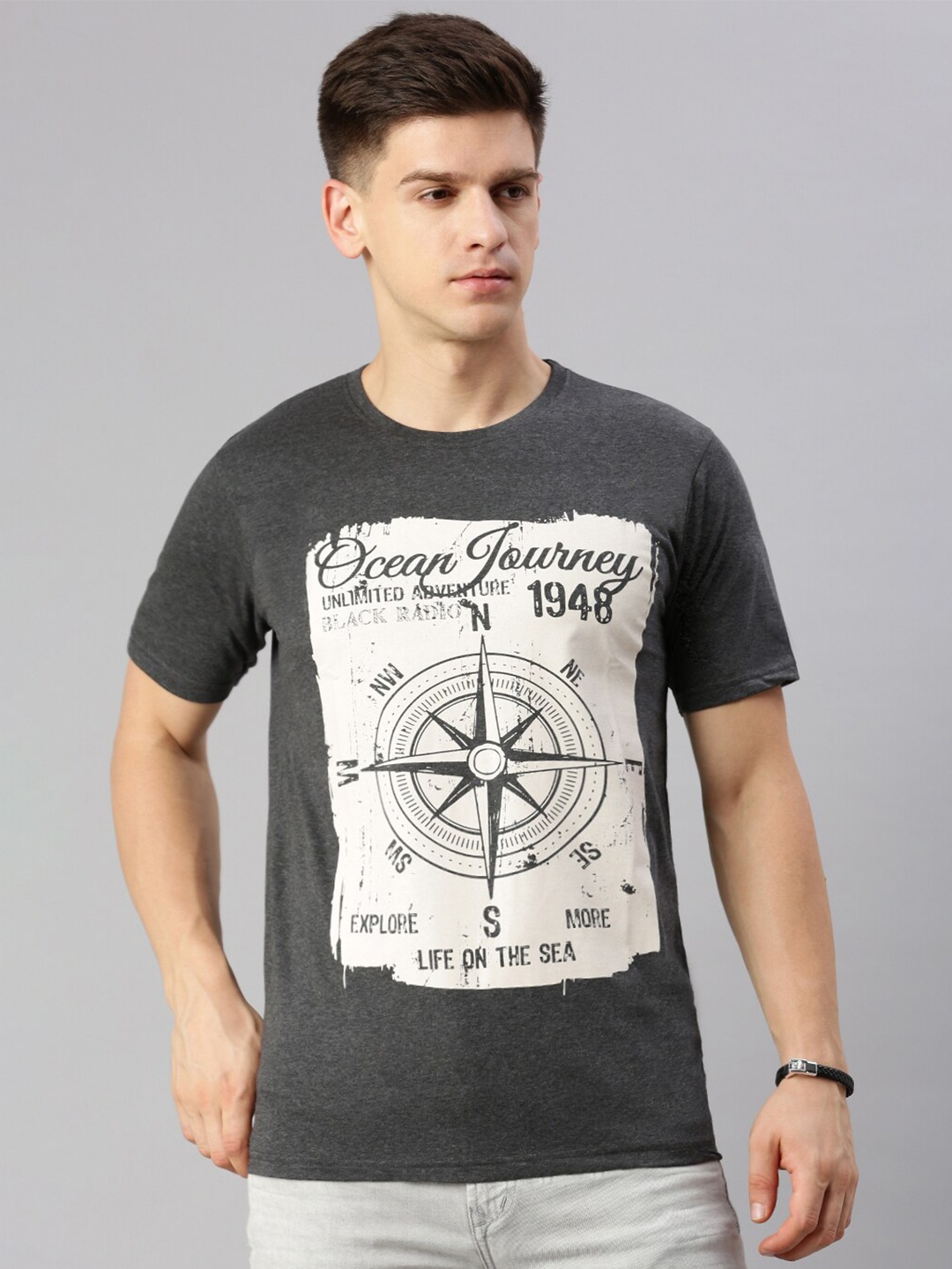 

BLACK RADIO Graphic Printed Cotton T-Shirt, Charcoal