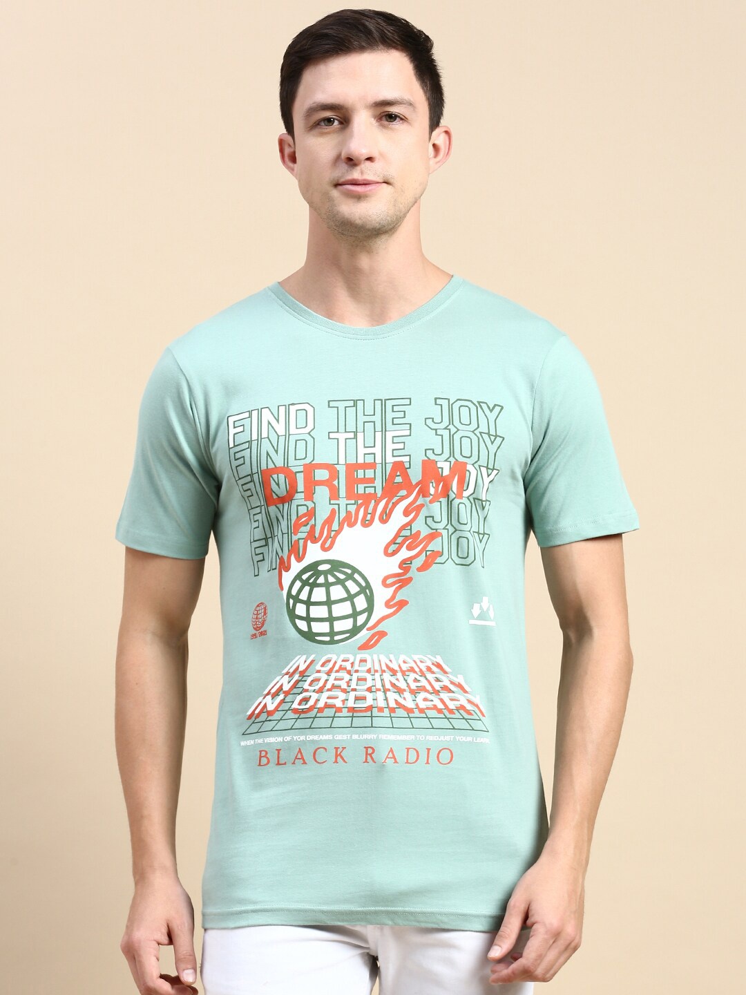 

BLACK RADIO Typography Printed Pure Cotton T-shirt, Sea green