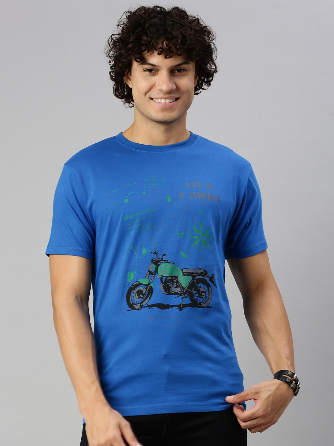 

BLACK RADIO Graphic Printed Round Neck Cotton T-Shirt, Blue