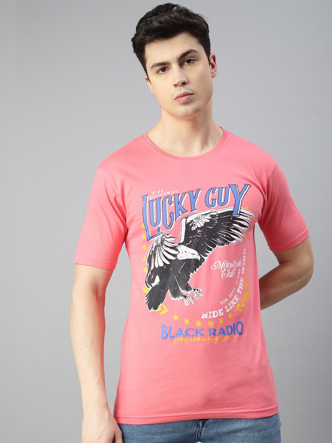 

BLACK RADIO Graphic Printed Cotton T-shirt, Pink