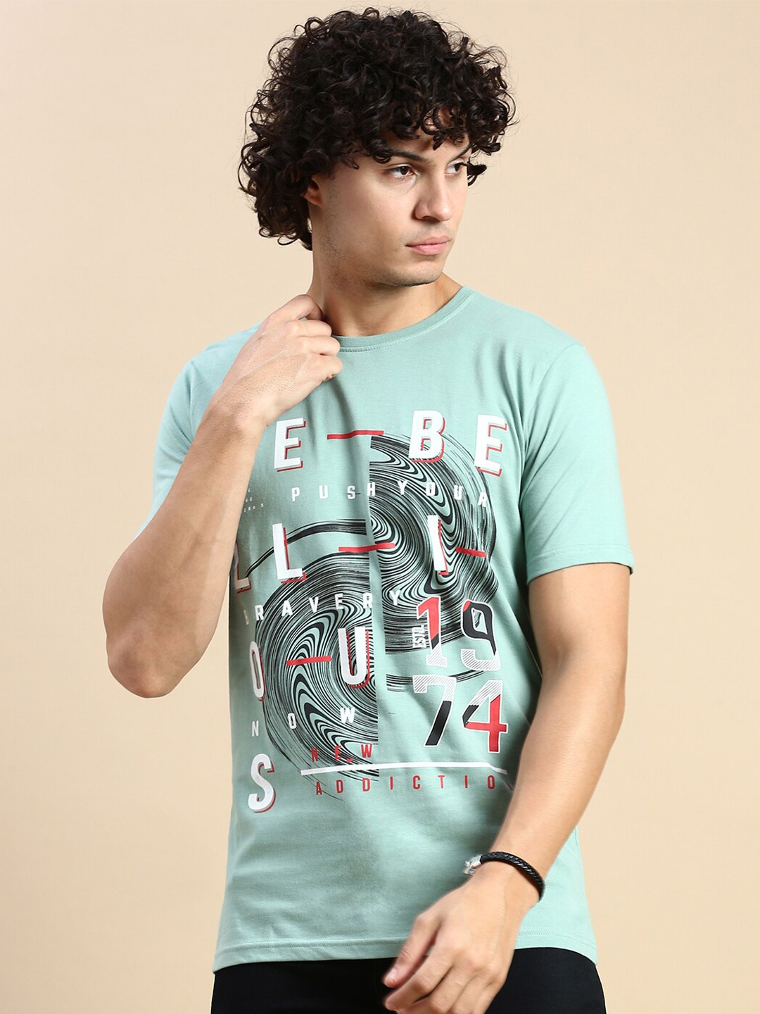 

BLACK RADIO Graphic Printed Cotton T-shirt, Sea green