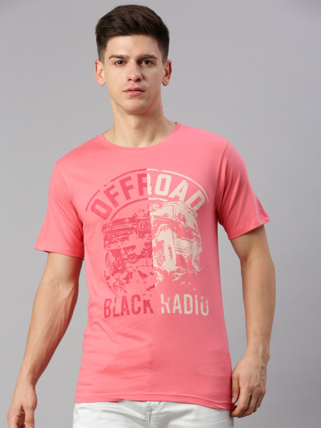 

BLACK RADIO Graphic Printed Cotton T-shirt, Pink