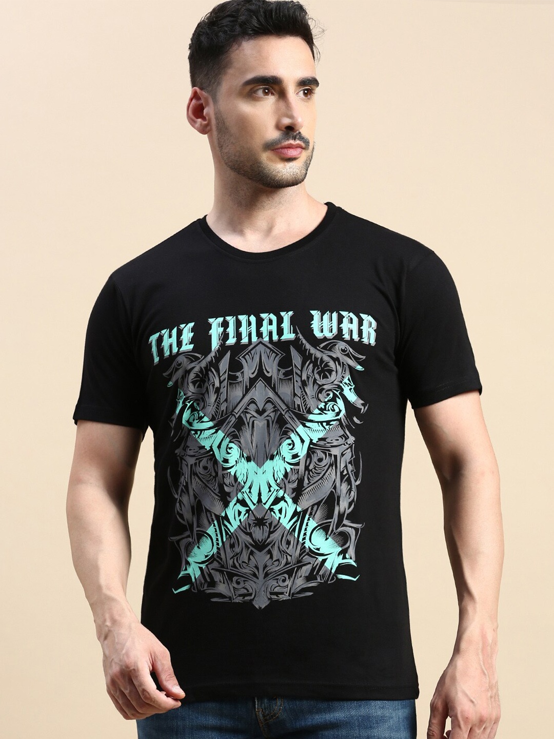 

BLACK RADIO Graphic Printed Round Neck Cotton Regular T-shirt