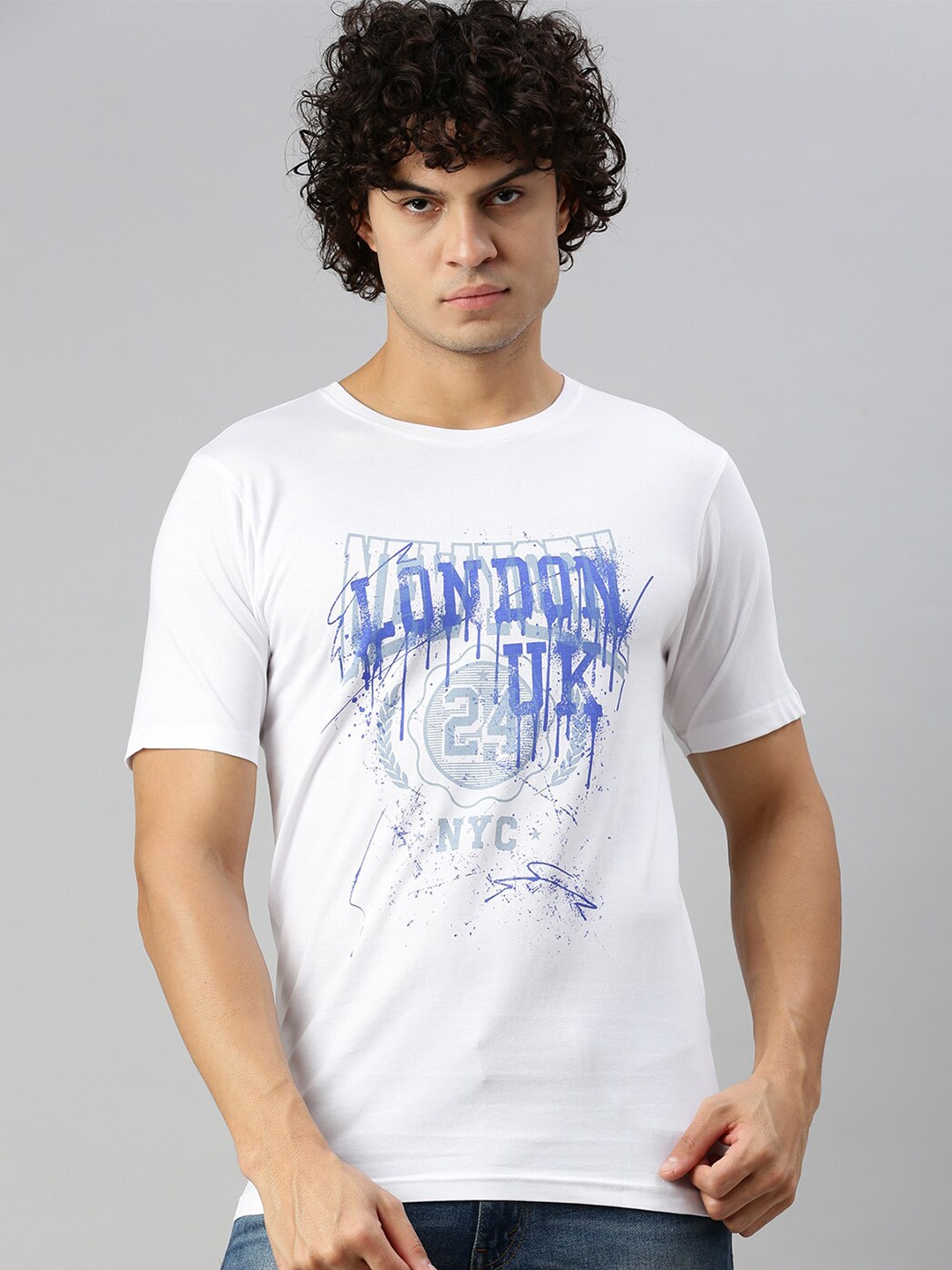 

BLACK RADIO Typography Printed Round Neck Cotton Regular T-shirt, White