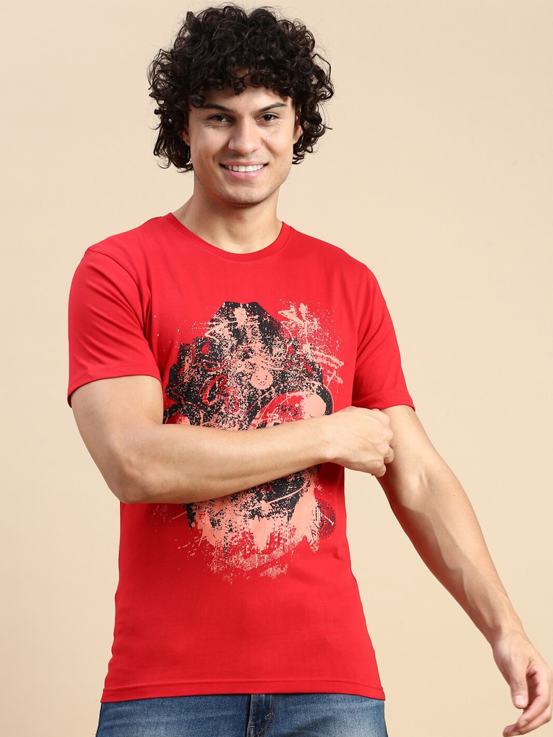 

BLACK RADIO Graphic Printed Pure Cotton T-shirt, Red