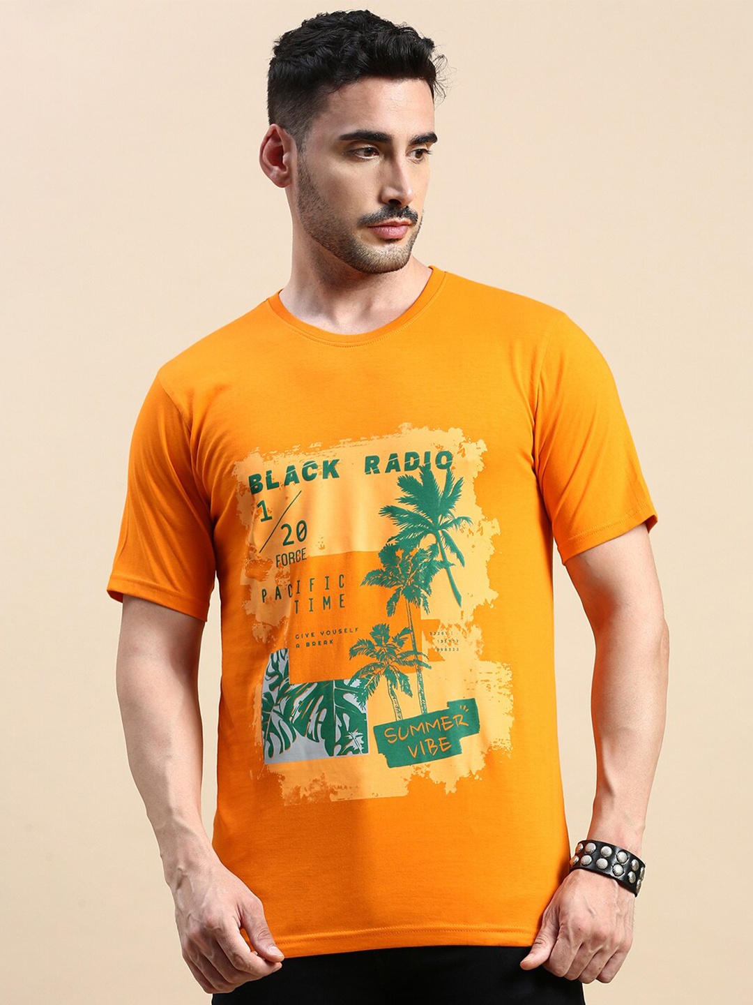 

BLACK RADIO Graphic Printed Pure Cotton T-shirt, Orange