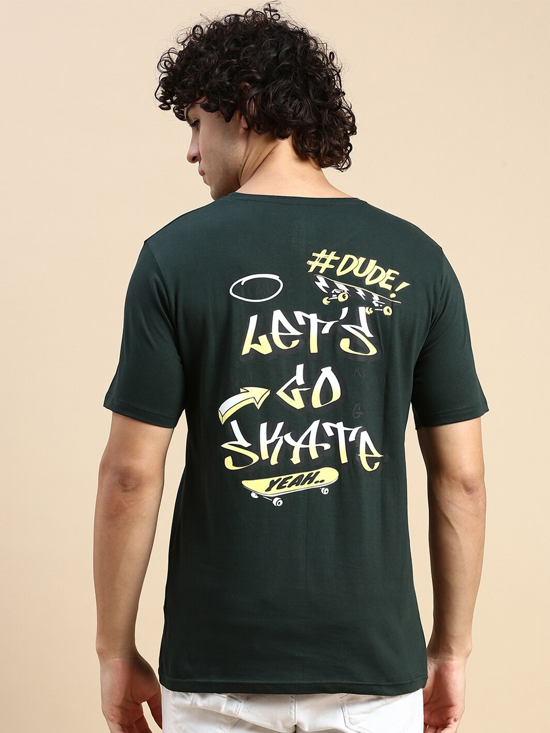 

BLACK RADIO Typography Printed Short Sleeves Pure Cotton T-shirt, Green