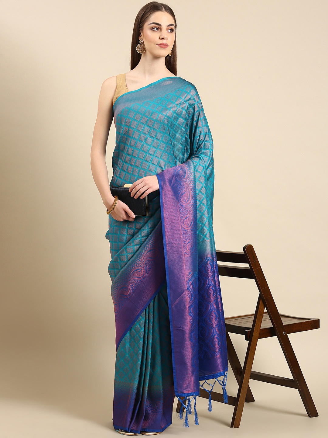 

TIEXA Woven Design Ethnic Motifs Zari Pure Silk Banarasi Saree, Purple