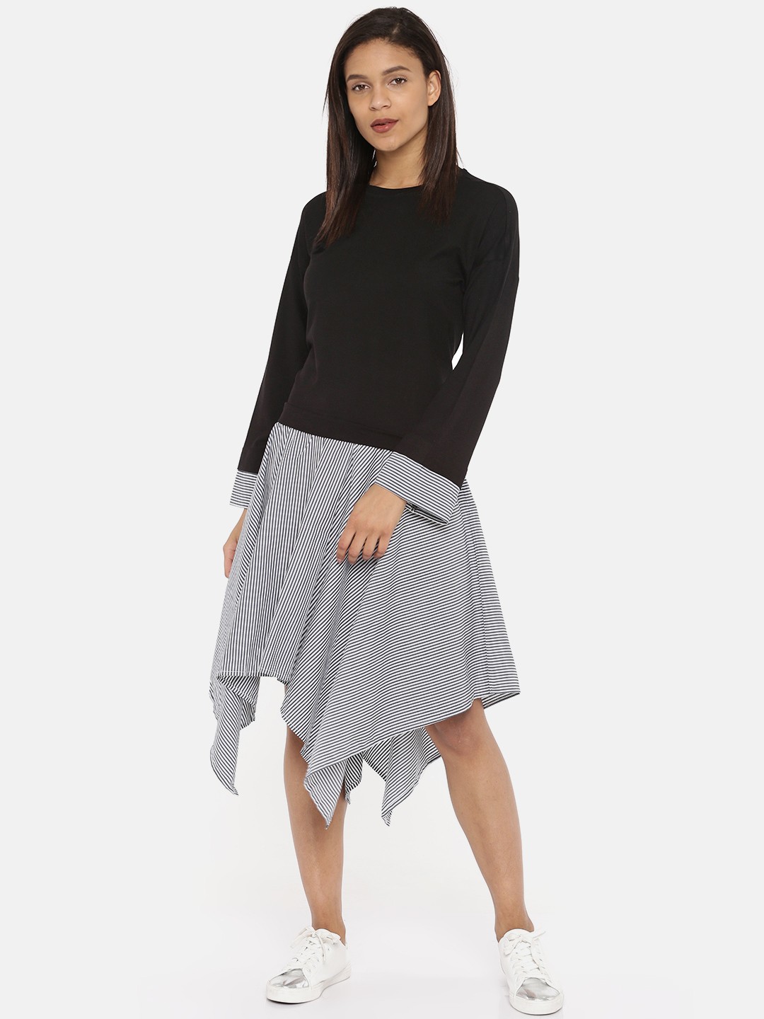 

Vero Moda Women Black & White Striped A-Line Dress