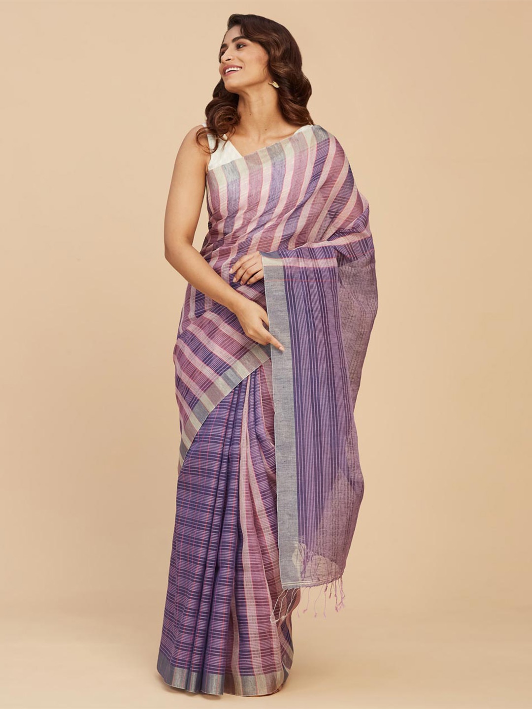 

Fabindia Checked Woven Design Saree, Purple