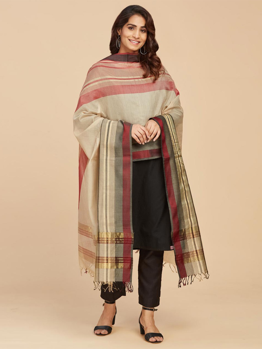 

Fabindia Woven Design Cotton Silk Dupatta, Beige