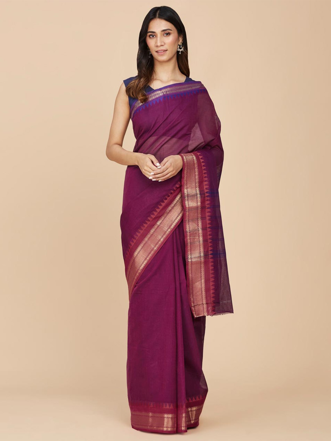 

Fabindia Zari Pure Cotton Saree, Purple