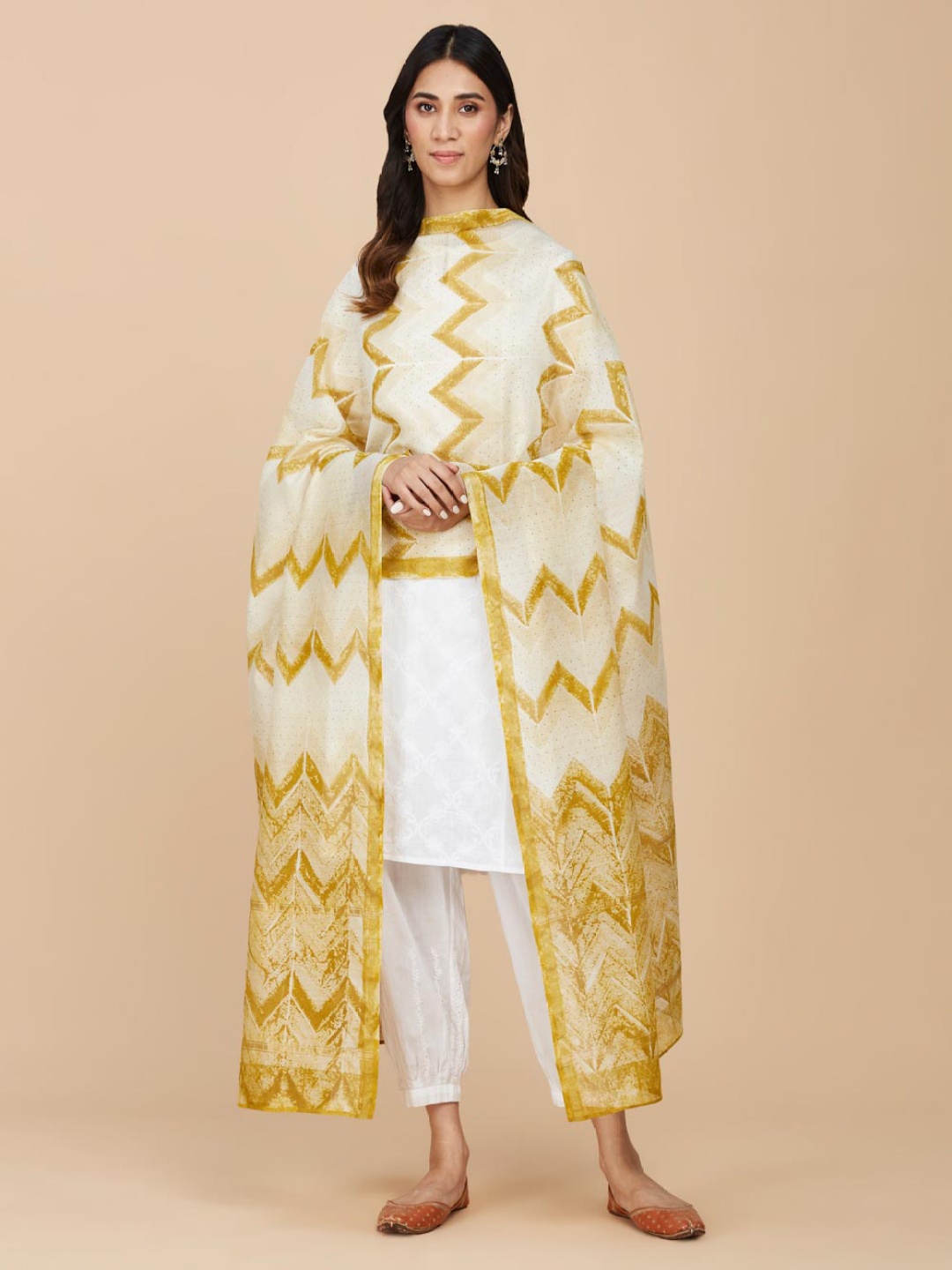 

Fabindia Printed Cotton Silk Block Print Dupatta, Off white