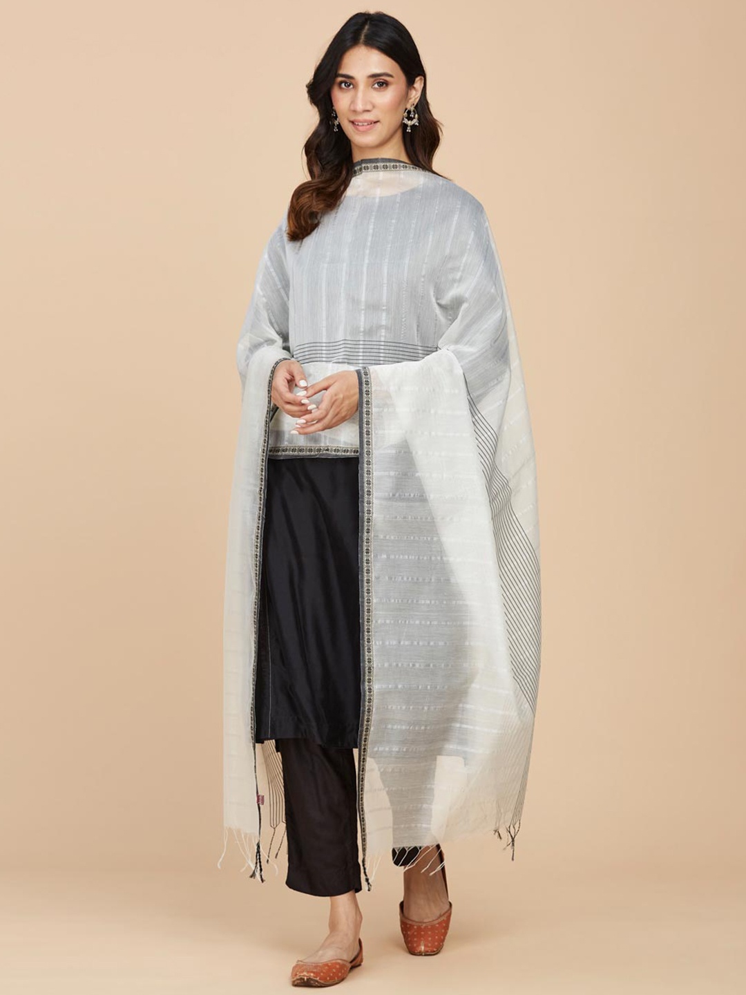 

Fabindia Woven Design Cotton Silk Dupatta, Off white