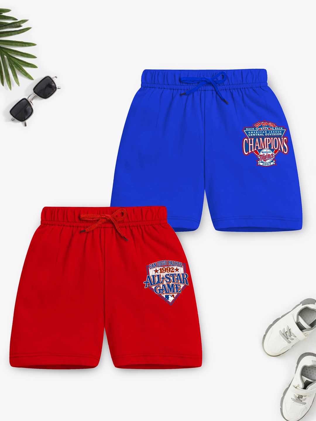 

Trampoline Boys Pack Of 2 Typography Printed Shorts, Red