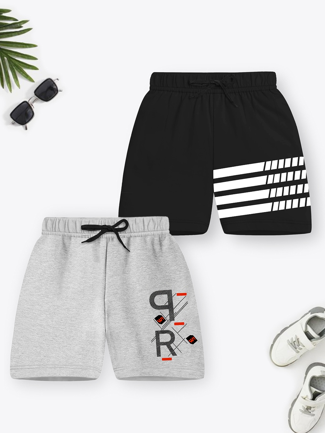Trampoline Boys Pack Of 2 Typography Printed Shorts, Black