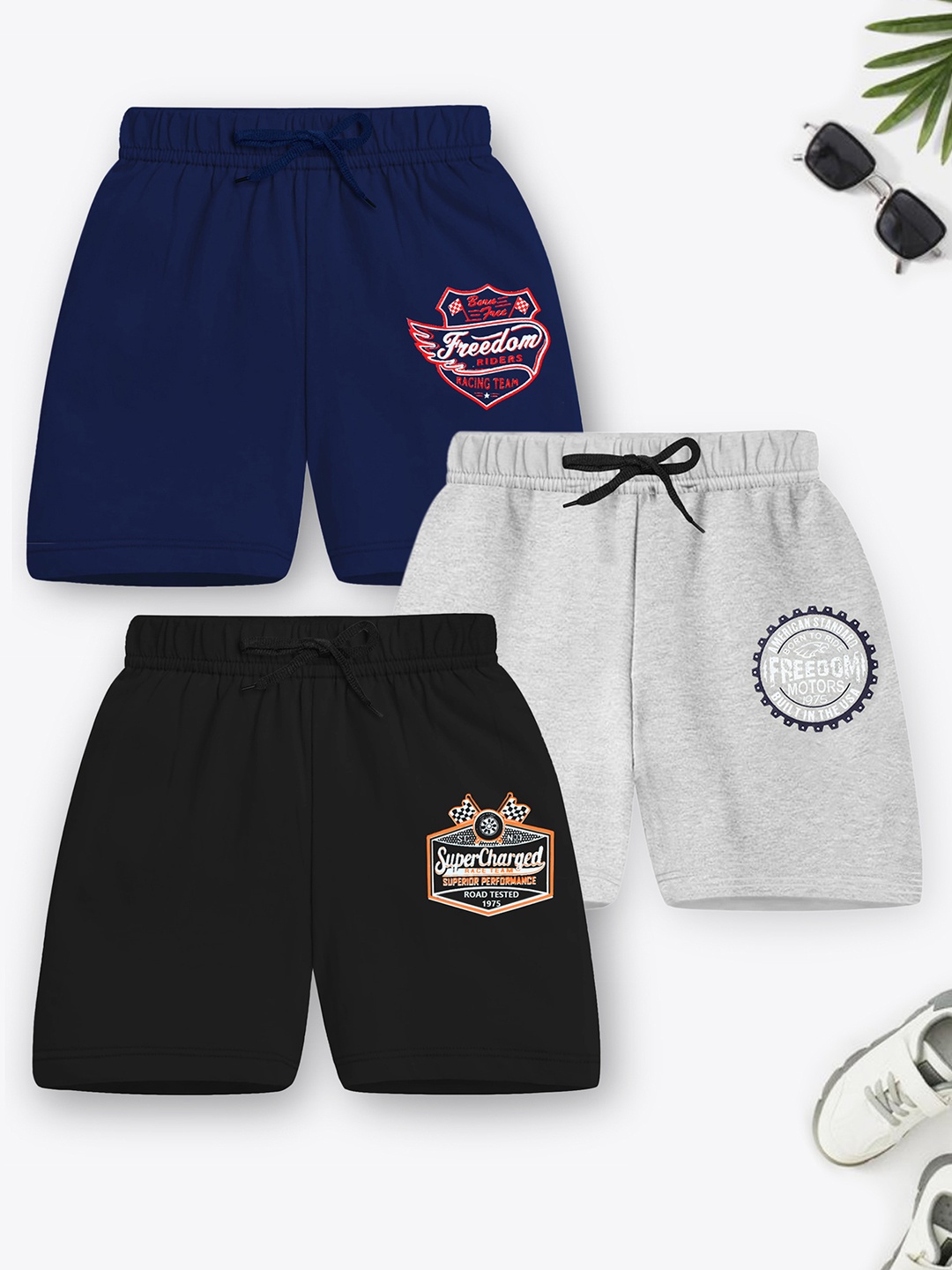 

Trampoline Boys Pack Of 3 Typography Printed Shorts, Blue