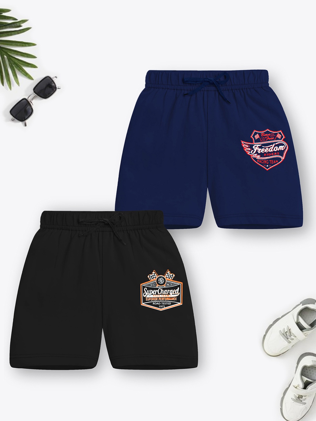 

Trampoline Boys Pack Of 2 Typography Printed Shorts, Navy blue