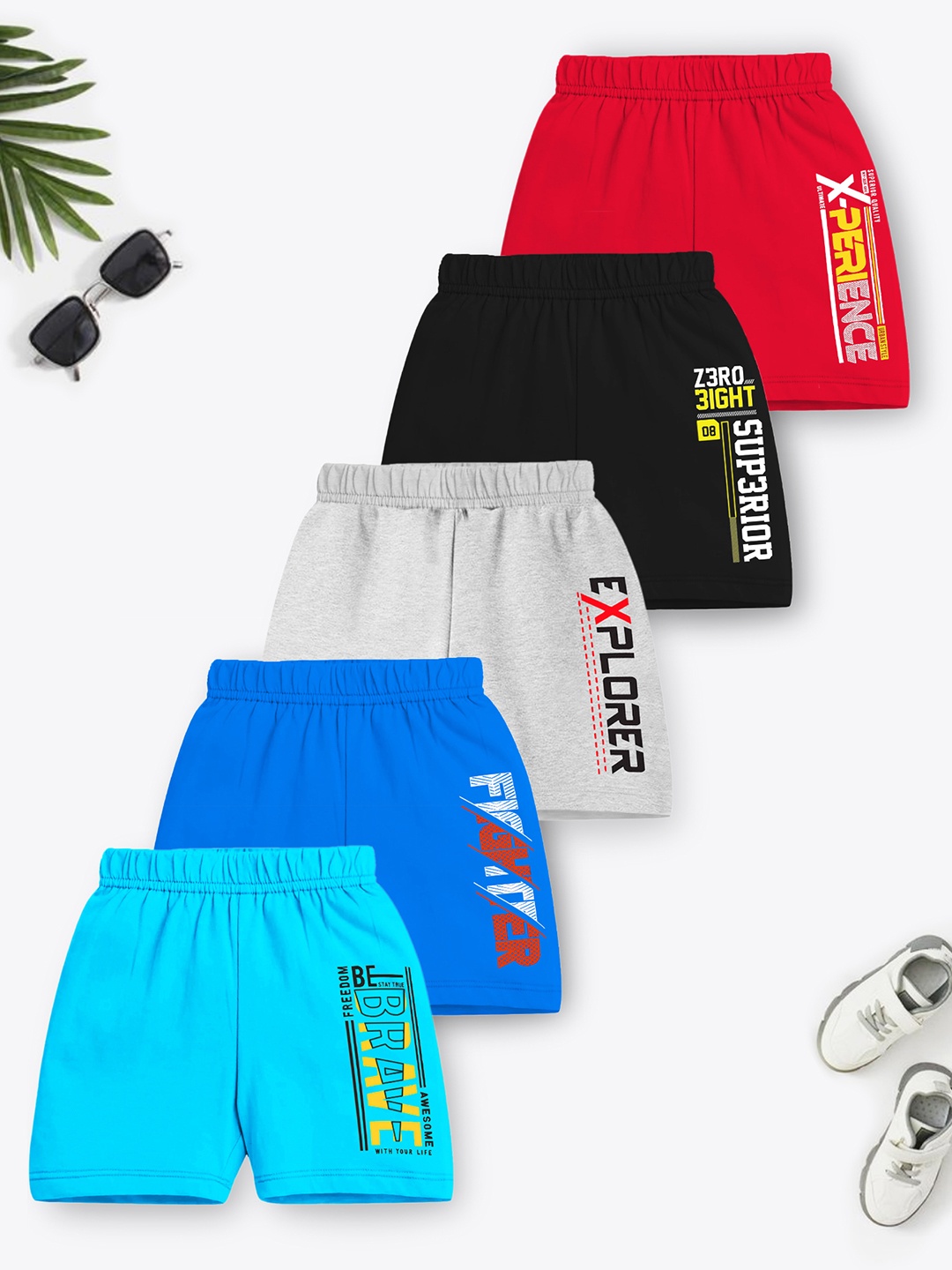 

Trampoline Boys Pack Of 5 Typography Printed Shorts, Red