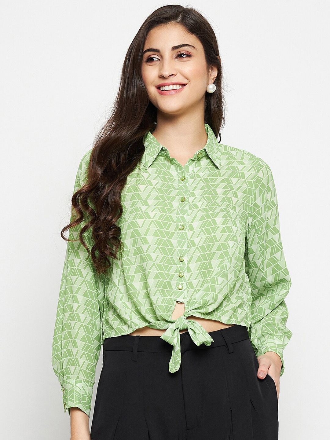 

Madame Floral Printed Opaque Casual Shirt, Green