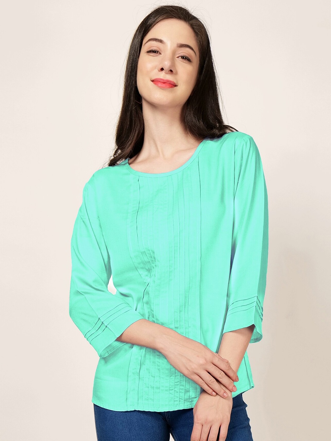 

PATRORNA Pleated Boxy Cotton Top, Green