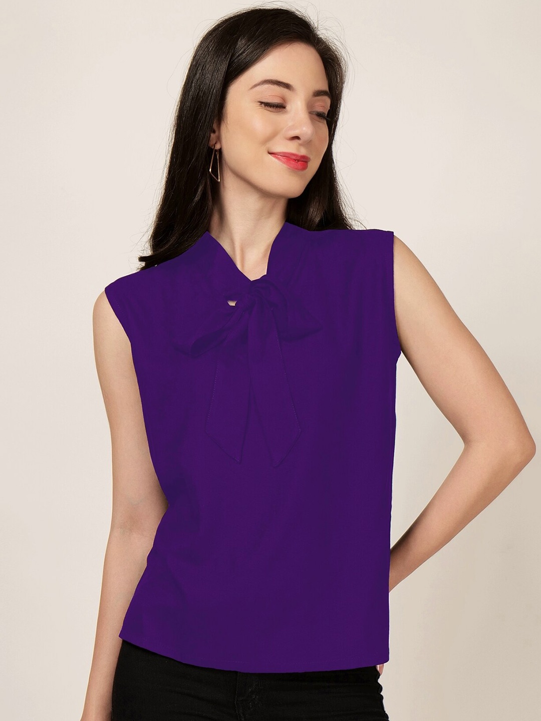 

PATRORNA Tie Up Neck Sleeveless Cotton Top, Purple