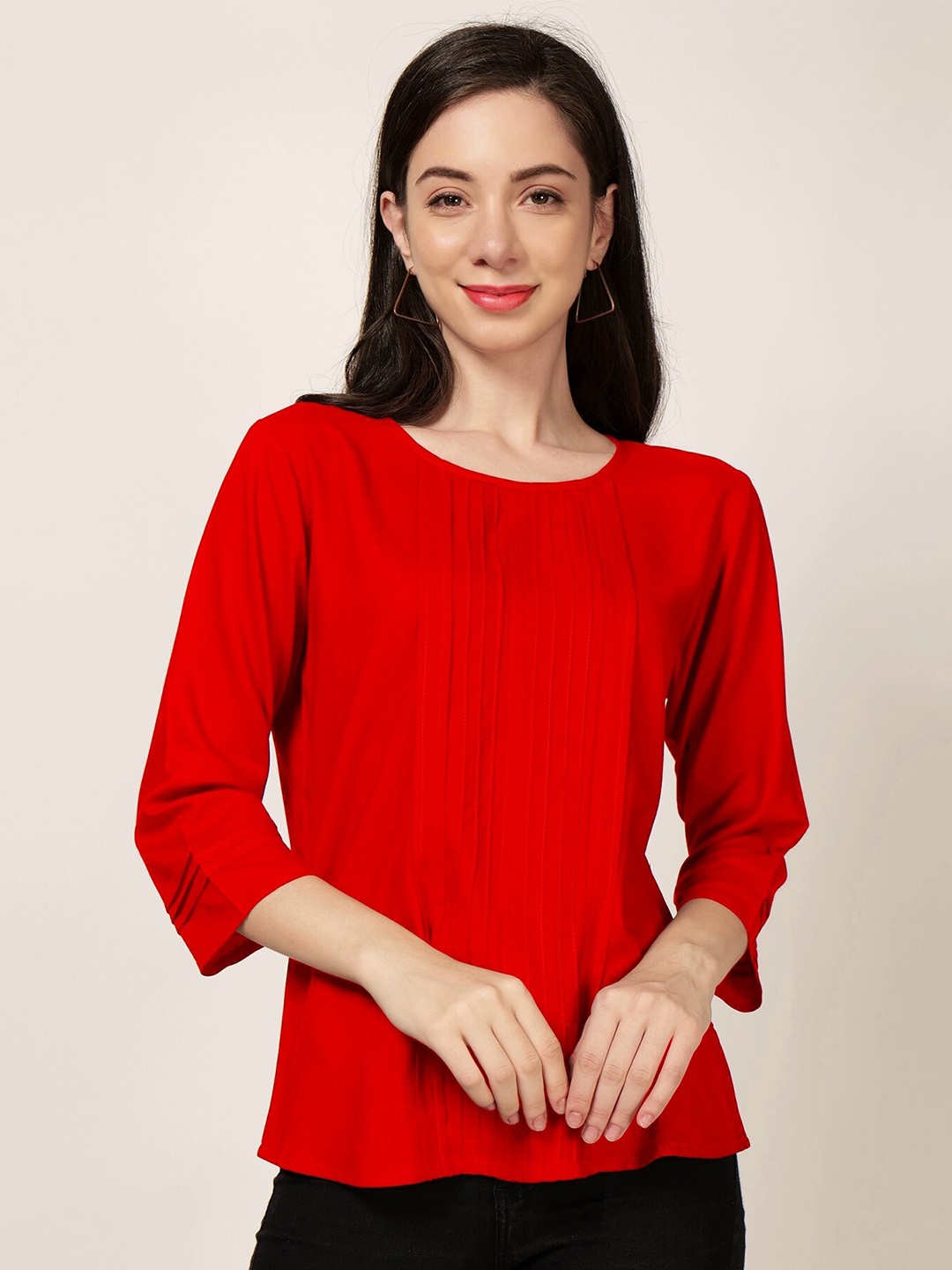 

PATRORNA Pleated Boxy Cotton Top, Red