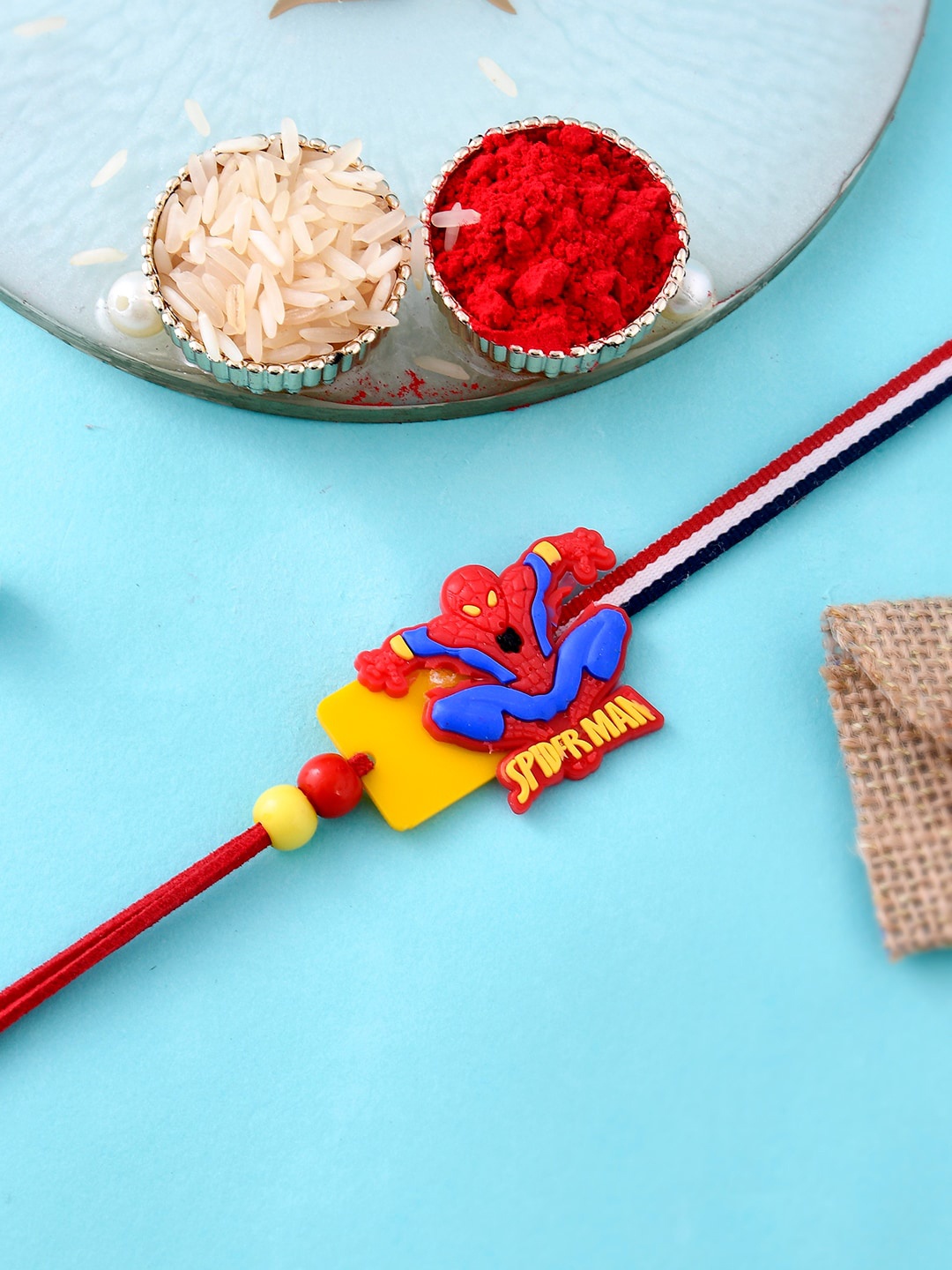 

Aapno Rajasthan Kids Spiderman Rakhi With Kumkum Chawal & A Card, Red