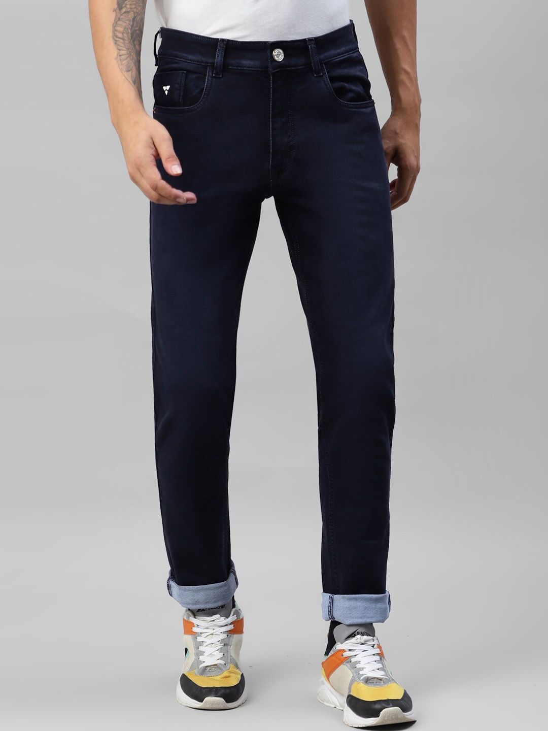 

KICKSFIRE Men Slim Fit Clean Look Stretchable Jeans, Navy blue