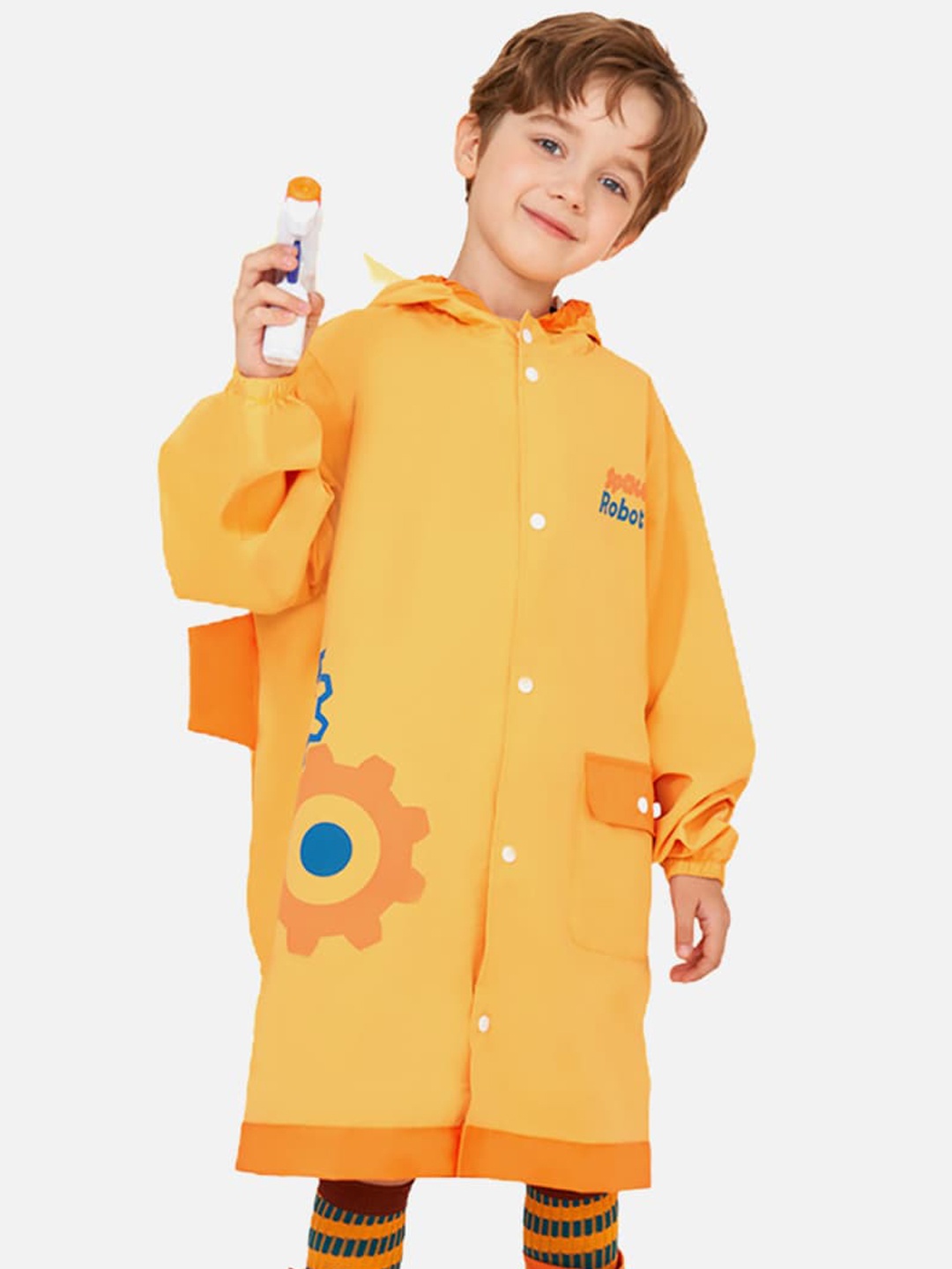 

Little Surprise Box LLP Kids Robotic Printed Hooded Rain Jacket, Yellow