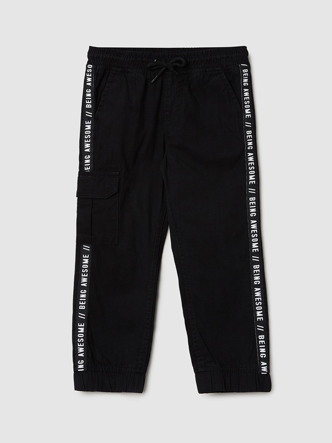 

max Boys Mid Rise Cotton Trousers, Black
