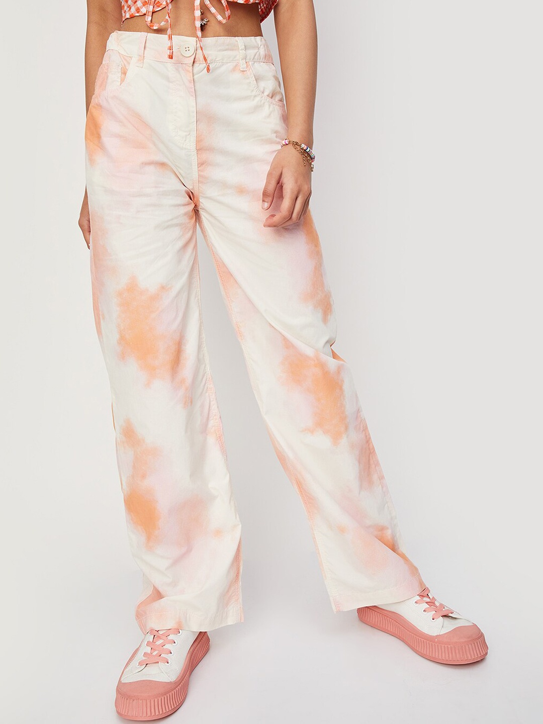 

max Girls Tie & Dye Straight Fit Pure Cotton Trousers, White