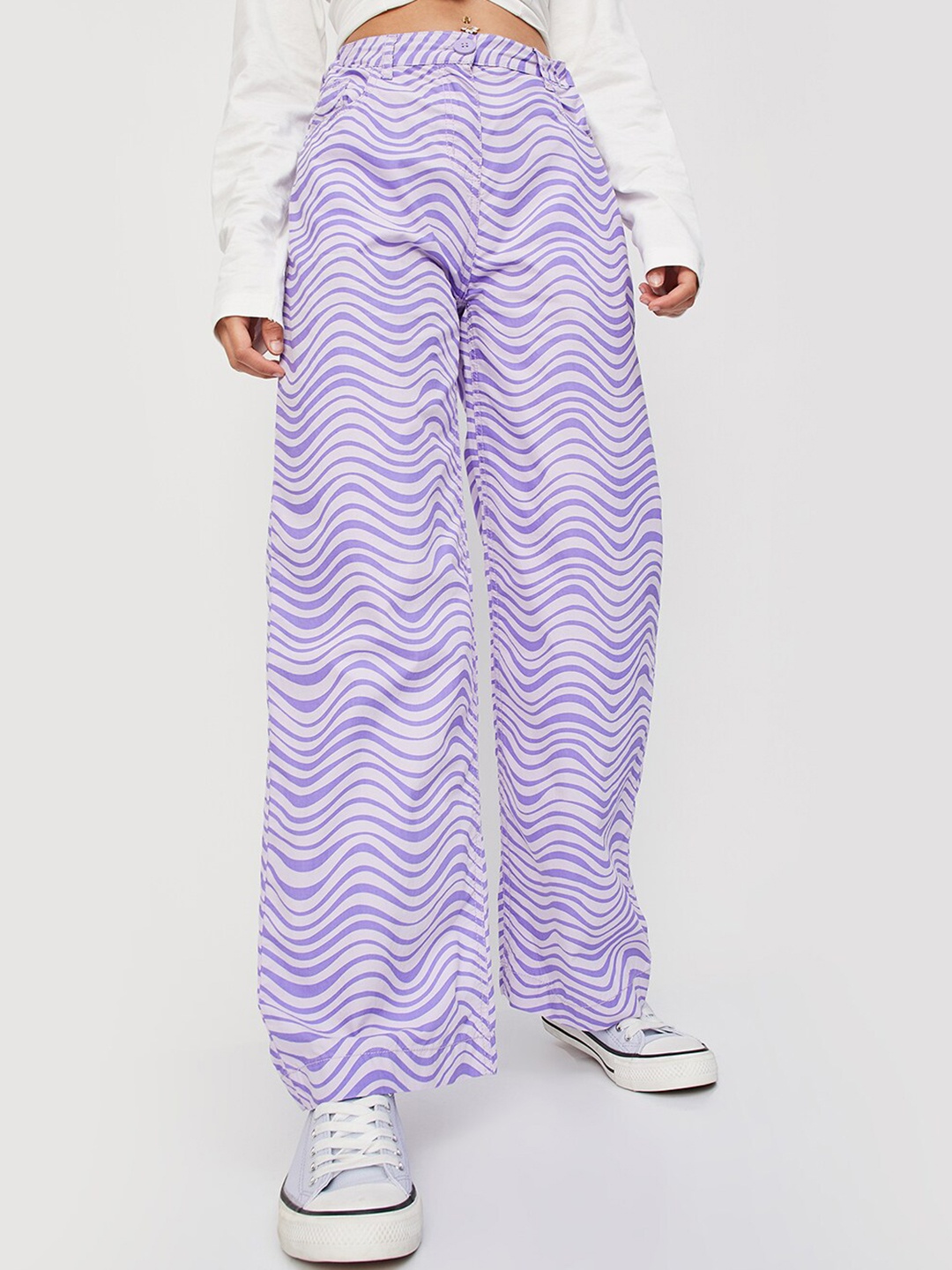 

max Girls Abstract Printed Pure Cotton Parallel Trousers, Purple