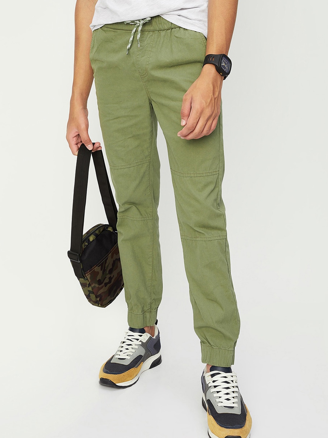 

max Boys Mid-Rise Pure Cotton Joggers, Green