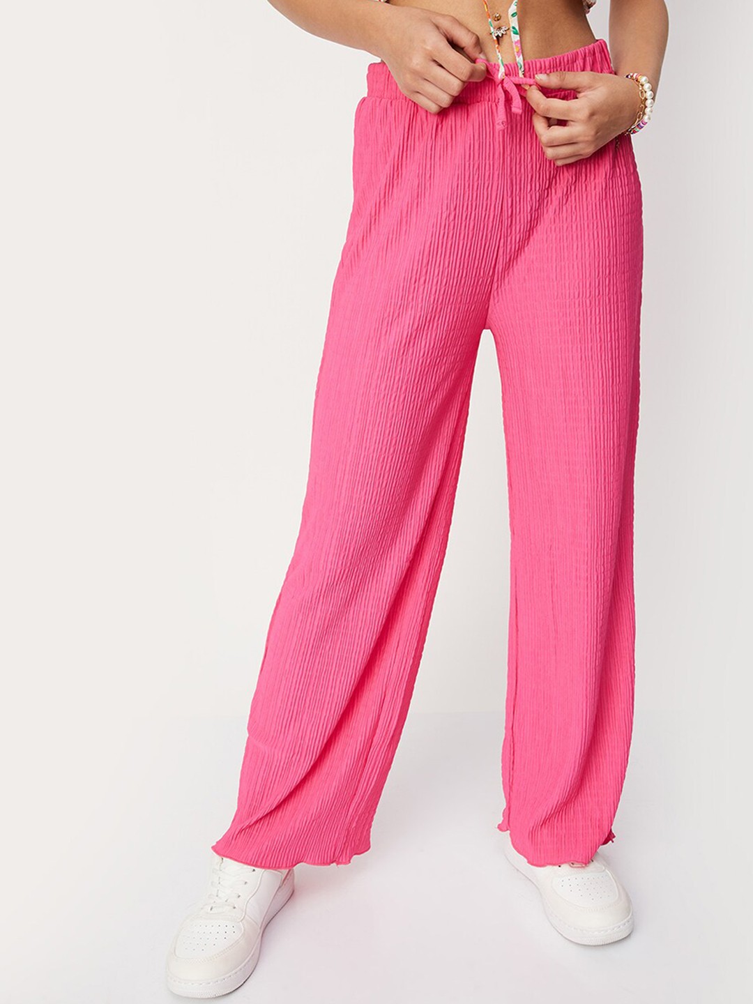 

max Girls Self Design Parallel Trousers, Pink