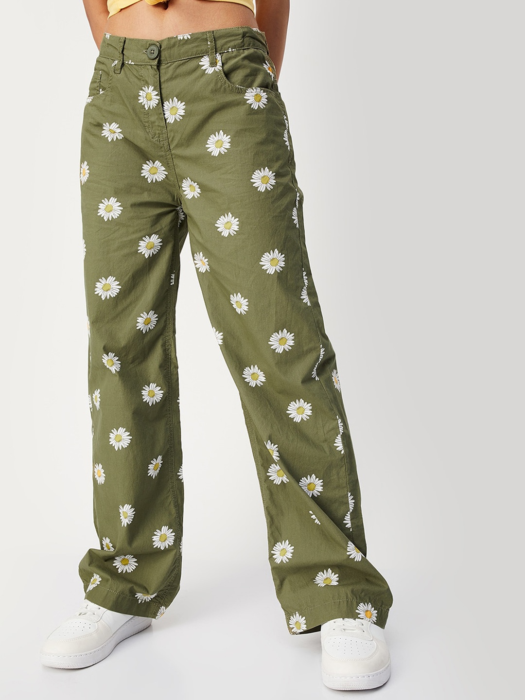 

max Girls Floral Printed Pure Cotton Trousers, Green