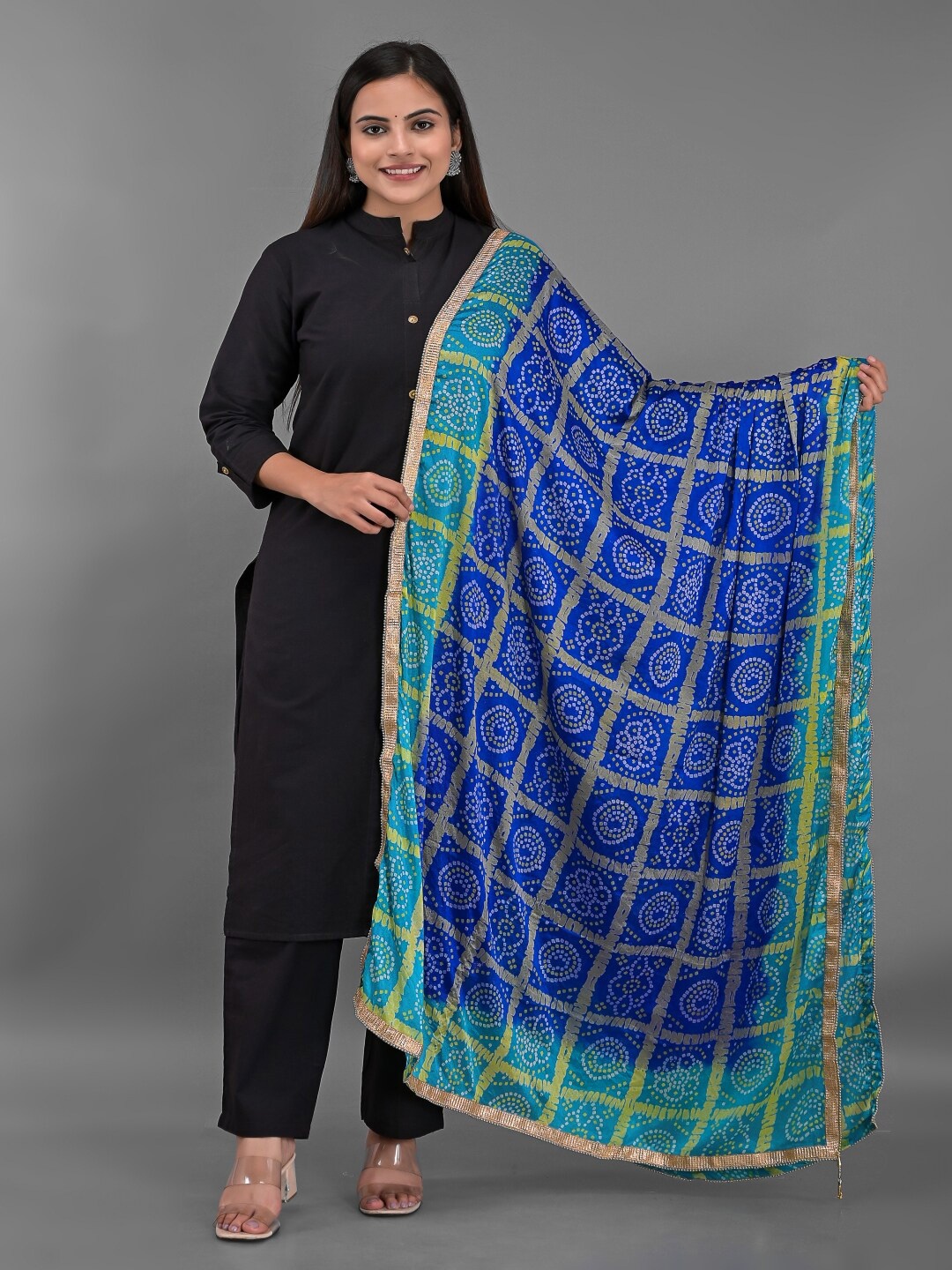 

Apratim Printed Silk Bandhani Dupatta, Blue