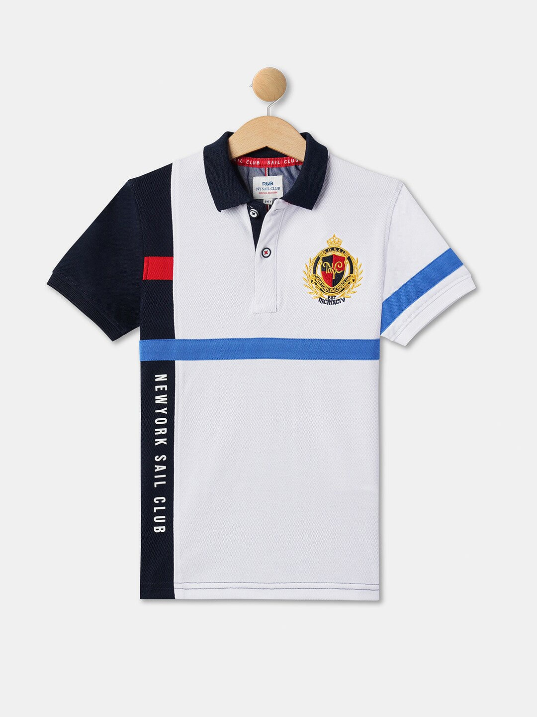 

R&B Boys Colourblocked Polo Collar Cotton T-shirt, White