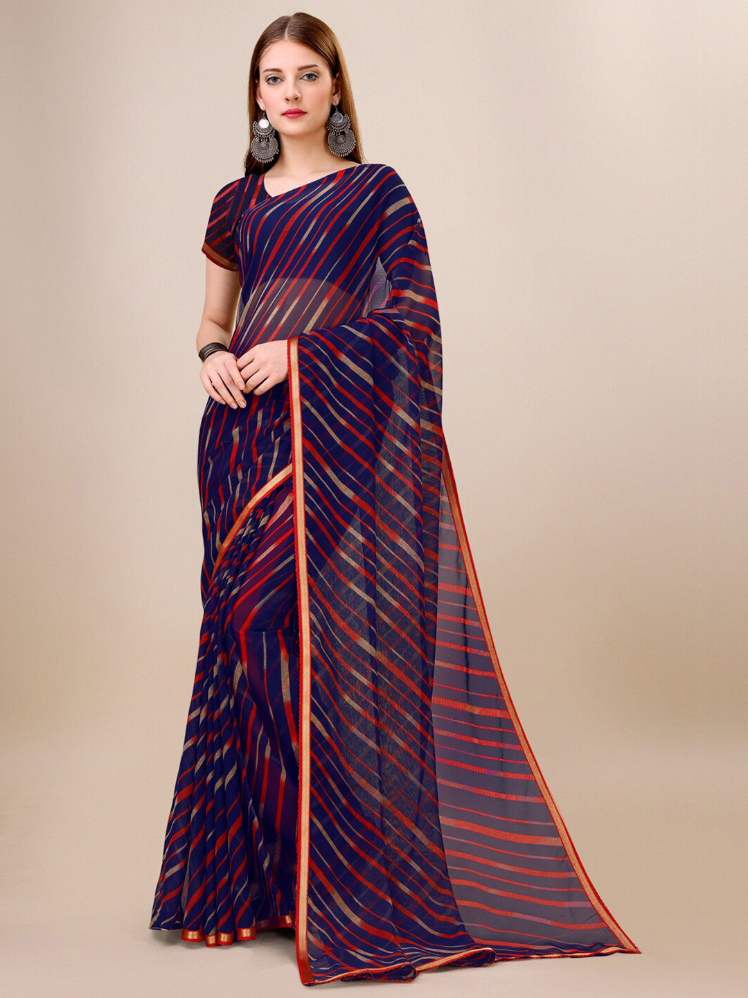 

Dori Striped Pure Chiffon Saree, Navy blue