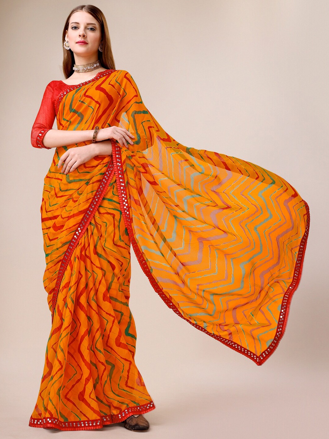 

Dori Abstract Printed Sequinned Pure Chiffon Saree, Mustard