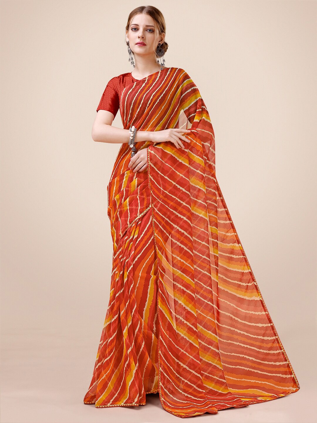 

Dori Striped Gotta Patti Pure Chiffon Saree, Orange