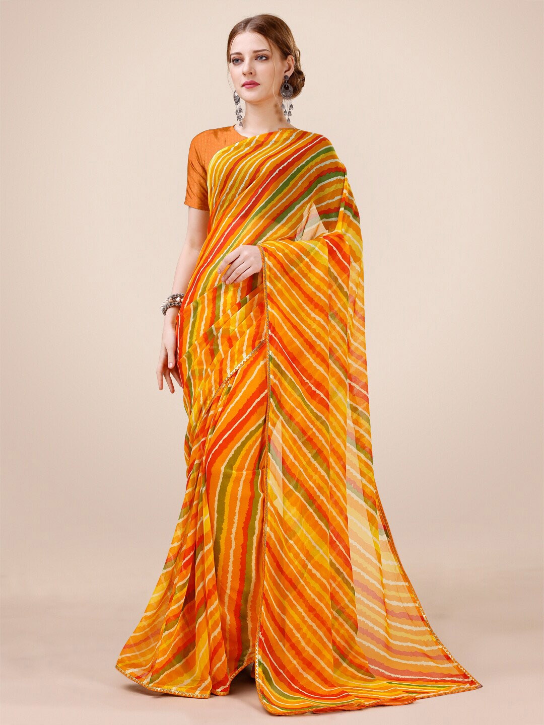 

Dori Striped Gotta Patti Pure Chiffon Saree, Yellow