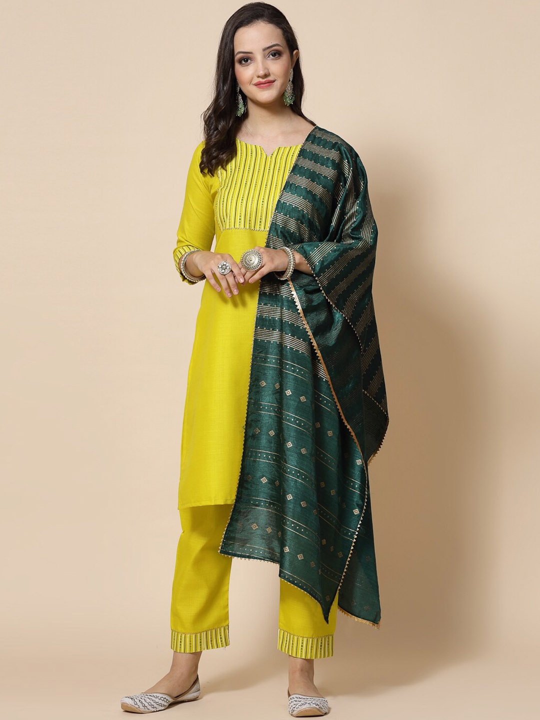 

KALINI Yoke Design Kurta & Trousers With Dupatta, Yellow