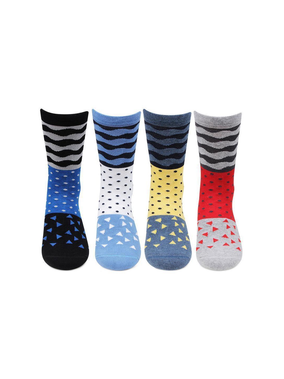 

Bonjour Kids Pack Of 4 Patterned Cotton Calf-Length Socks, Blue