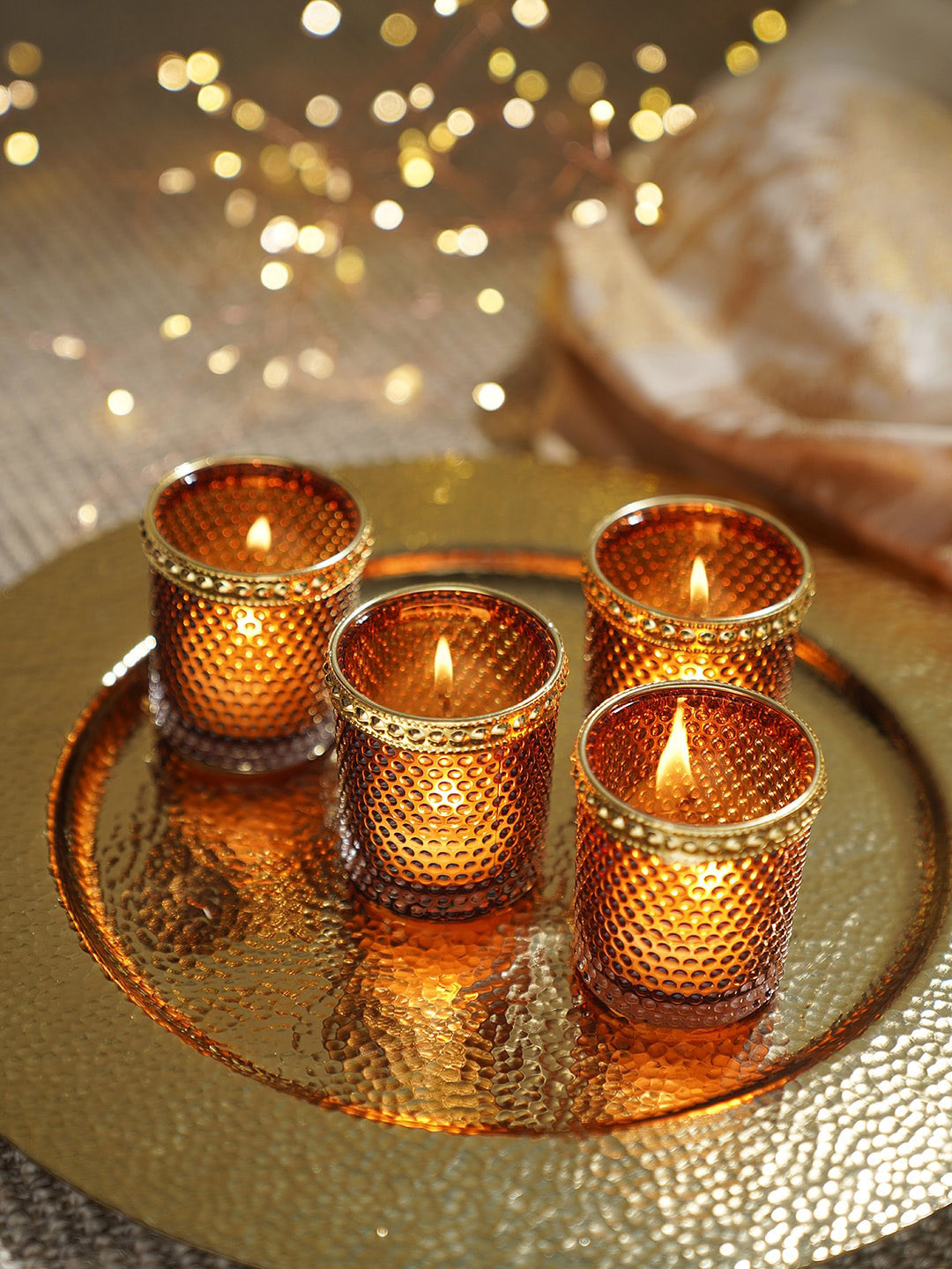 

Pure Home and Living Brown 4 Pieces Dotted Votives With Rim